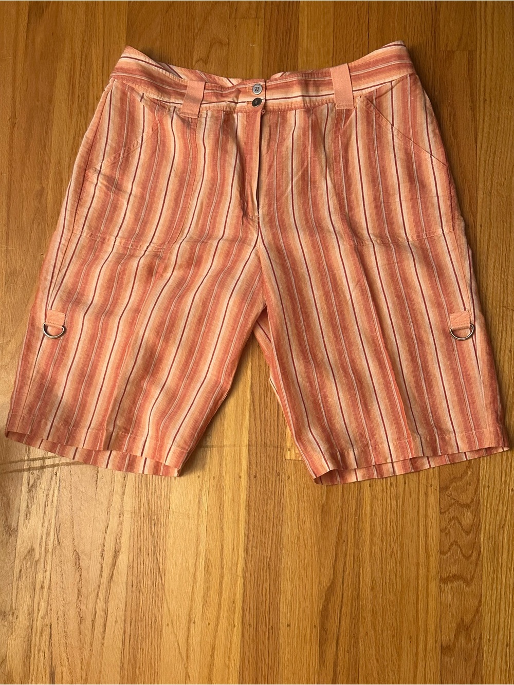 Chico's Peach and Cream Striped Linen-Crop Pants - 3